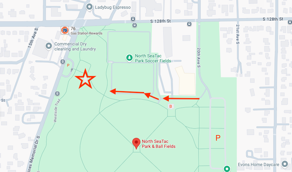 Map to picnic shelter at North SeaTac Park & Ball Fields